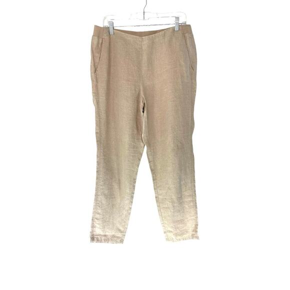 J. Jill Love Linen Tan Elastic Waist Lagenlook Straight Leg Pants Size Medium - Picture 1 of 12